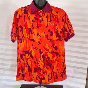 Fox Retro Bright Orange Camo Polo Shirt Size XL Short Sleeve Men's Streetwear